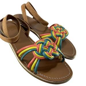 Ella Flat Braided Rainbow Straps Suede Sandals D751